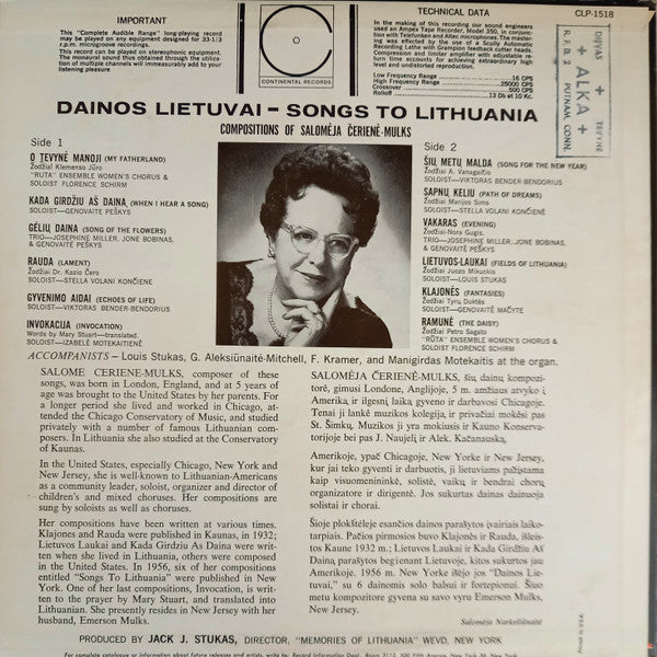 Salomėja Staniulytė : Dainos Lietuvai = Songs To Lithuania (LP, Album, Mono)