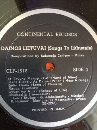 Salomėja Staniulytė : Dainos Lietuvai = Songs To Lithuania (LP, Album, Mono)