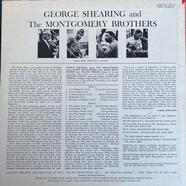 George Shearing And The Montgomery Brothers : George Shearing And The Montgomery Brothers (LP, Album, Mono)