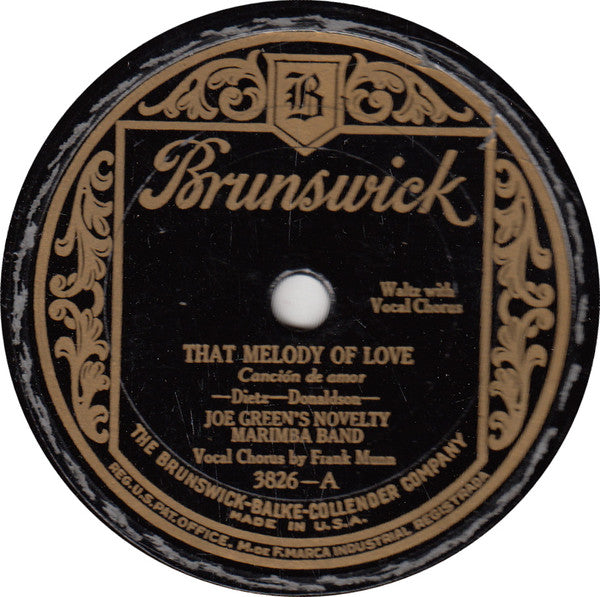 Joe Green's Novelty Marimba Band : That Melody Of Love / Moonlight On The Danube (Shellac, 10")