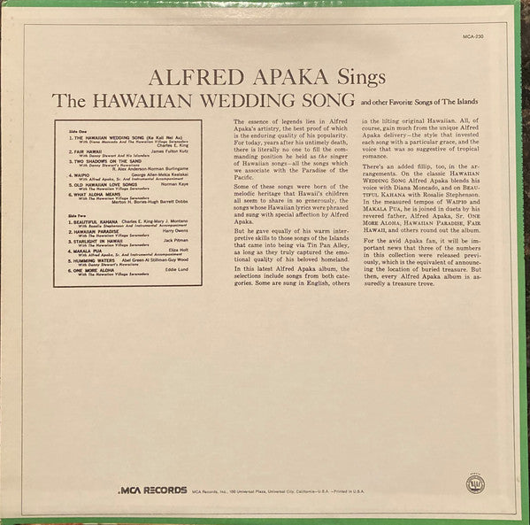 Alfred Apaka : The Hawaiian Wedding Song (LP, Album, RE)