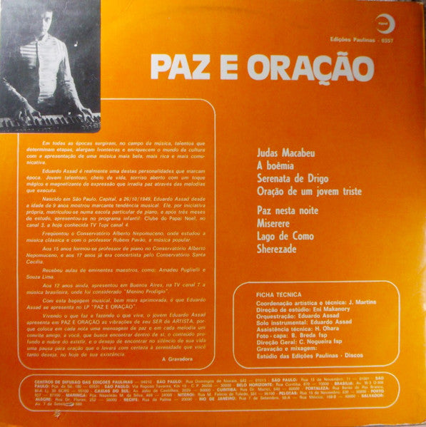 Eduardo Assad : Paz E Oração 1 (LP, Album)