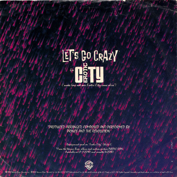 Prince And The Revolution : Let's Go Crazy / Erotic City (7", Single, Win)