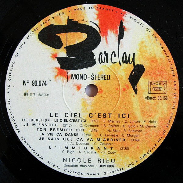 Nicole Rieu : Le Ciel C'Est Ici (LP, Album)