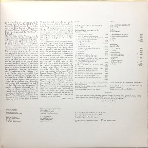 Michel Richard Delalande, Jean-Joseph Mouret, Adolf Scherbaum, Orchestre De Chambre Paul Kuentz, Paul Kuentz : Simphonies • Fanfares • Simphonies (LP, RP, Gat)