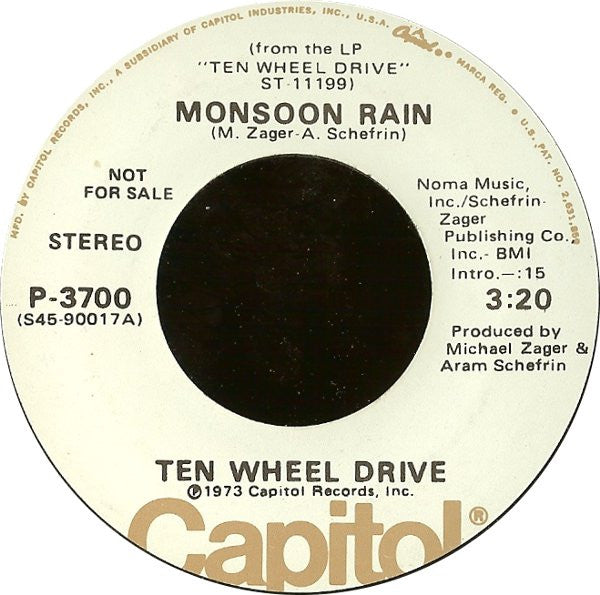 Ten Wheel Drive : Monsoon Rain / Close Up The Cheese (7", Promo)