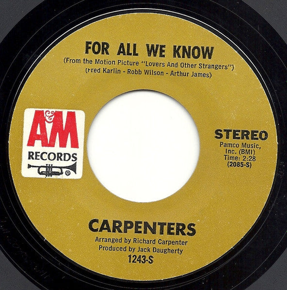 Carpenters : For All We Know (7", Single, Styrene, Mon)