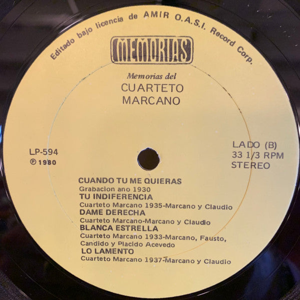 Cuarteto Marcano : Memorias Del Cuarteto Marcano (LP, Comp)