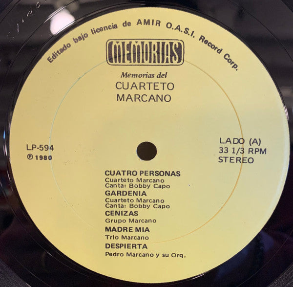 Cuarteto Marcano : Memorias Del Cuarteto Marcano (LP, Comp)