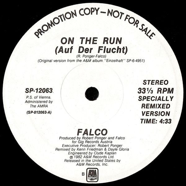 Falco : On The Run (Specially Remixed Version) (12", EP, Promo)