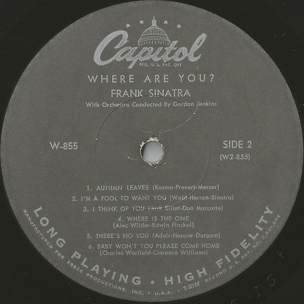 Frank Sinatra With Gordon Jenkins And His Orchestra : Where Are You? (LP, Album, Mono, M/Print, Scr)