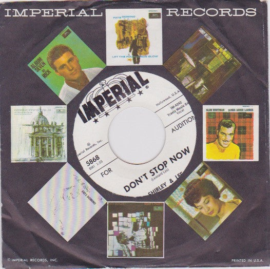 Shirley And Lee : Don't Stop Now / A Little Thing (7", Single, Promo)