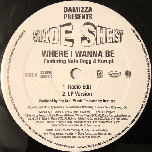 Damizza Presents Shade Sheist Featuring Nate Dogg & Kurupt : Where I Wanna Be (12")