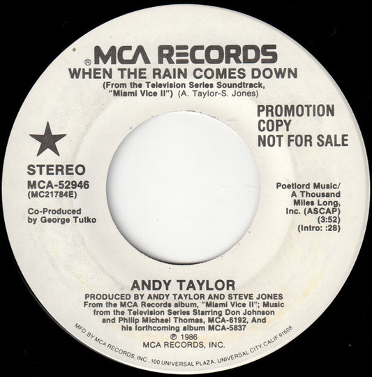 Andy Taylor : When The Rain Comes Down (7", Single, Promo)