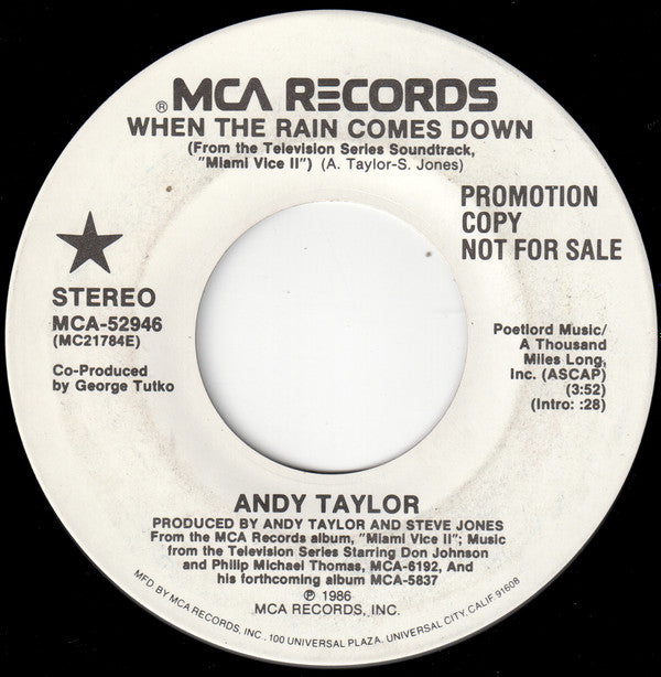 Andy Taylor : When The Rain Comes Down (7", Single, Promo)