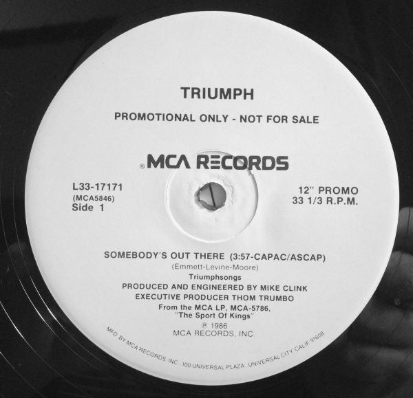 Triumph (2) : Somebody's Out There (12", Single, Promo)