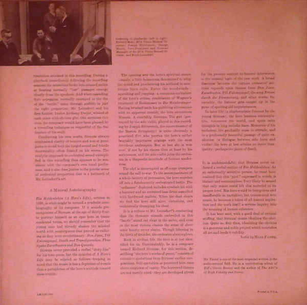 Strauss* / Boston Symphony Orchestra, Erich Leinsdorf : Ein Heldenleben (A Hero's Life) (LP)
