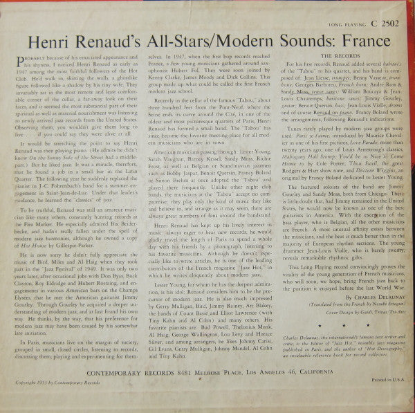 Henri Renaud All Stars : Modern Sounds : France (10", Album)
