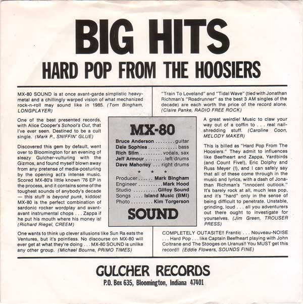 MX-80 Sound : Big Hits - Hard Pop From The Hoosiers (7", EP, RE)