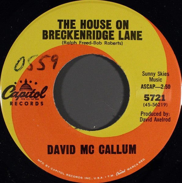 David Mc Callum* : In The Garden (Under The Tree) (Theme From The M-G-M Production "Three Bites Of The Apple") (7")