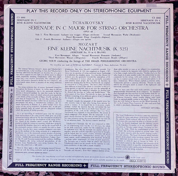 Tchaikovsky* & Mozart* - Georg Solti, The Israel Philharmonic Orchestra* : Eine Kleine Nachtmusik · Serenade For Strings (LP)