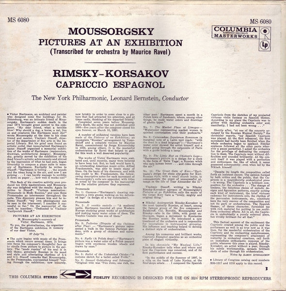 Modest Mussorgsky, Nikolai Rimsky-Korsakov, New York Philharmonic, Leonard Bernstein : Pictures At An Exhibition · Capriccio Espagnol (LP)