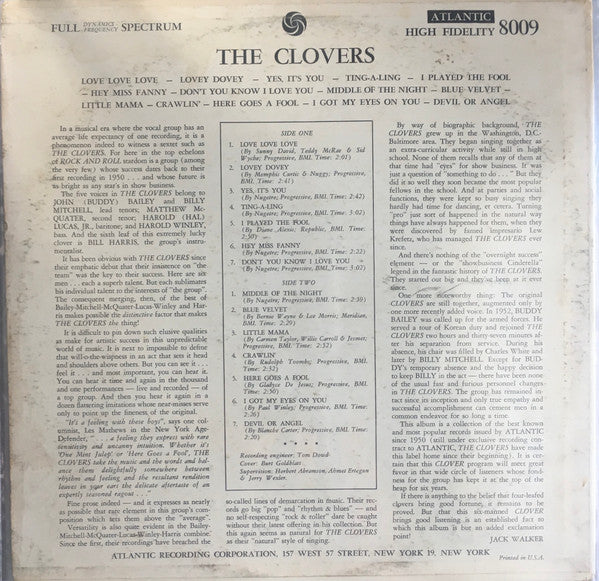 The Clovers : The Clovers (LP, Album, Mono, RP, Bla)