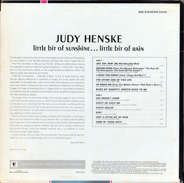 Judy Henske : Little Bit Of Sunshine . . . Little Bit Of Rain (LP, Album)