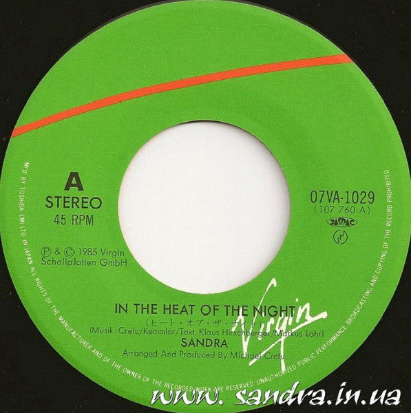 Sandra : In The Heat Of The Night (7", Single)