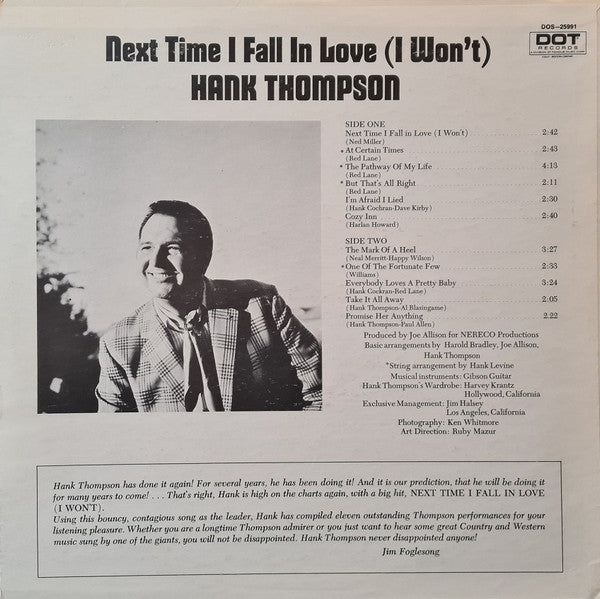 Hank Thompson : Next Time I Fall In Love (I Won't) (LP, Album, Mon)