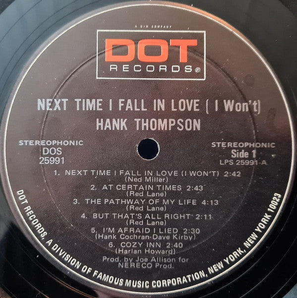 Hank Thompson : Next Time I Fall In Love (I Won't) (LP, Album, Mon)