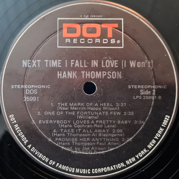 Hank Thompson : Next Time I Fall In Love (I Won't) (LP, Album, Mon)