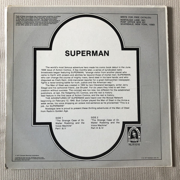 Unknown Artist : Superman (Original Radio Broadcasts) (LP)