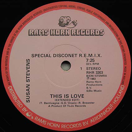Susan Stevens : This Is Love (Special Disconet R.E.M.I.X.) (12", Single)