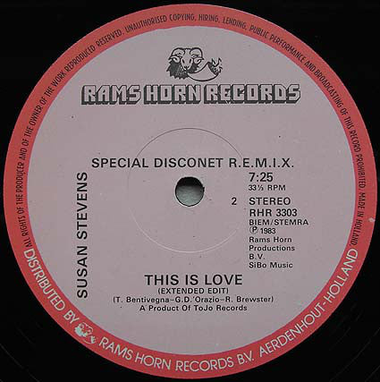 Susan Stevens : This Is Love (Special Disconet R.E.M.I.X.) (12", Single)