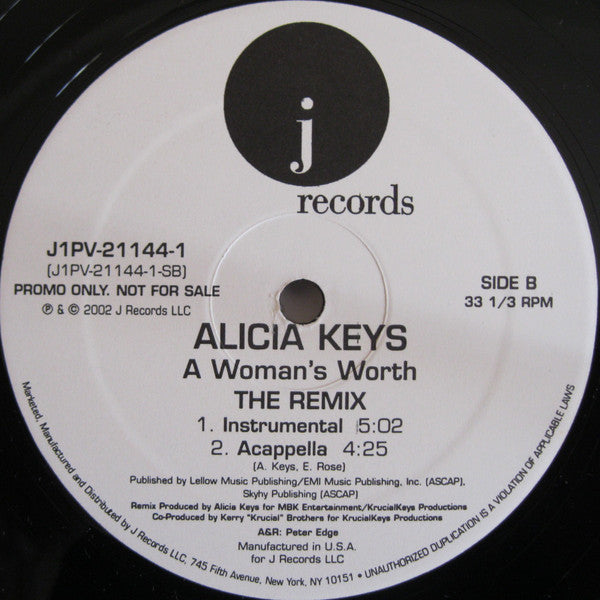 Alicia Keys : A Woman's Worth (The Remix) (12", Promo)