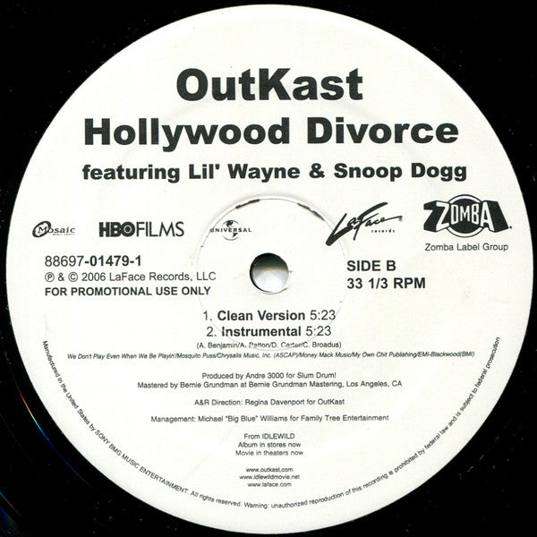 OutKast Featuring Lil' Wayne* & Snoop Dogg : Hollywood Divorce (12", Promo)