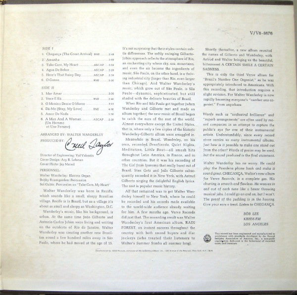 Walter Wanderley Trio : Cheganca (LP, Album, Mono, Gat)