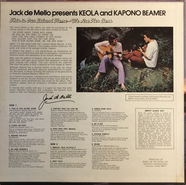 Keola & Kapono Beamer : This Is Our Island Home - We Are Her Sons (LP, Album)