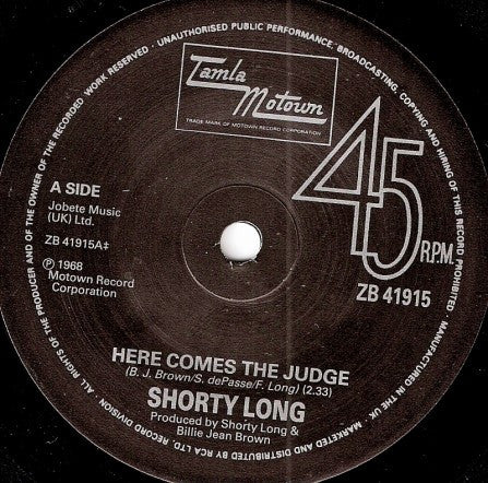 Shorty Long (2) : Here Comes The Judge / Function At The Junction (7")