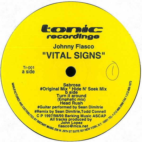 Johnny Fiasco : Vital Signs (12", Yel)