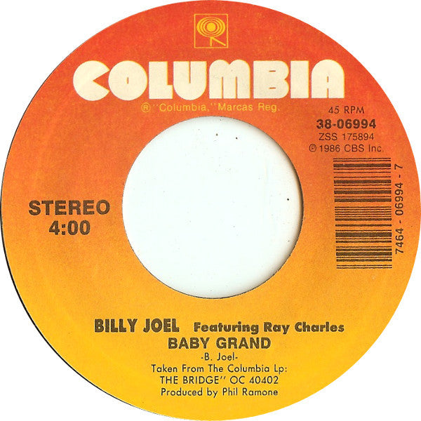 Billy Joel Featuring Ray Charles : Baby Grand (7", Styrene, Car)