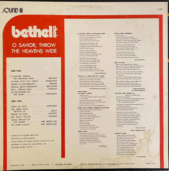 Bethel College Choir : O Savior, Throw The Heavens Wide (LP, Album)