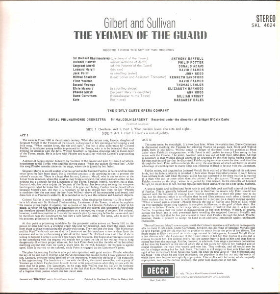 Gilbert And Sullivan*, D'Oyly Carte Opera Company*, Royal Philharmonic Orchestra, Sir Malcolm Sargent : The Yeomen Of The Guard (2xLP, RP)