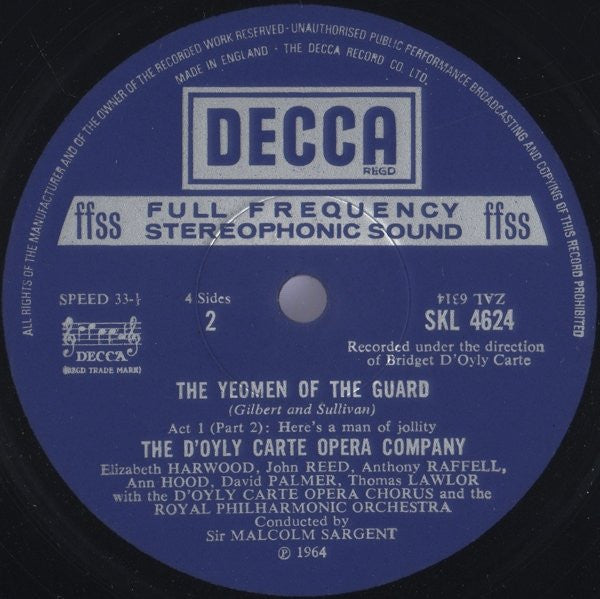 Gilbert And Sullivan*, D'Oyly Carte Opera Company*, Royal Philharmonic Orchestra, Sir Malcolm Sargent : The Yeomen Of The Guard (2xLP, RP)