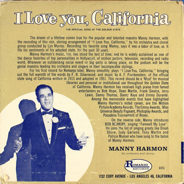 Manny Harmon His Orchestra And Chorus* : I Love You, California / Farewell My Love (7")