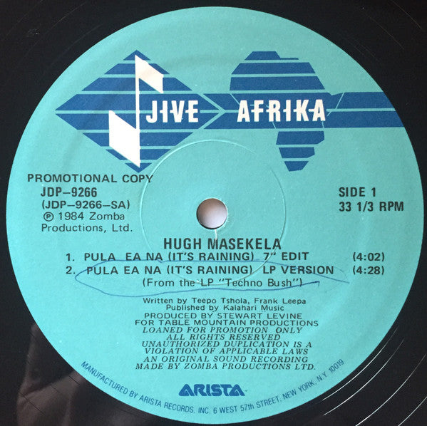 Hugh Masekela : Pula Ea Na (12", Single, Promo)