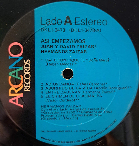 Hermanos Záizar : Así Empezamos (LP, Comp, Mono)