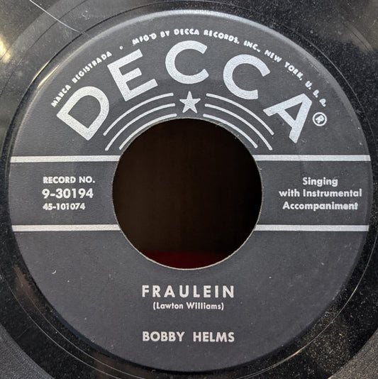 Bobby Helms : Fraulein / (Got A) Heartsick Feeling  (7")