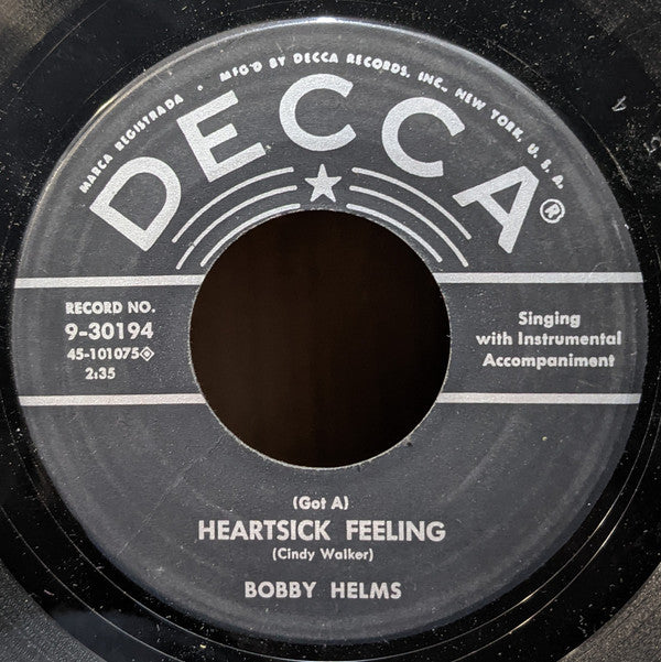 Bobby Helms : Fraulein / (Got A) Heartsick Feeling  (7")